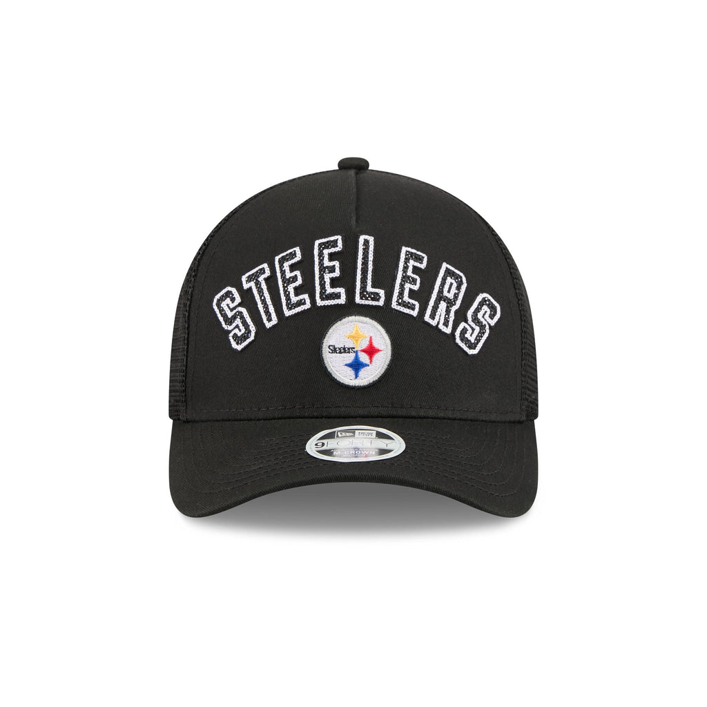 Pittsburgh Steelers Sequin Wordmark Women's 9FORTY M-Crown A-Frame Trucker Hat