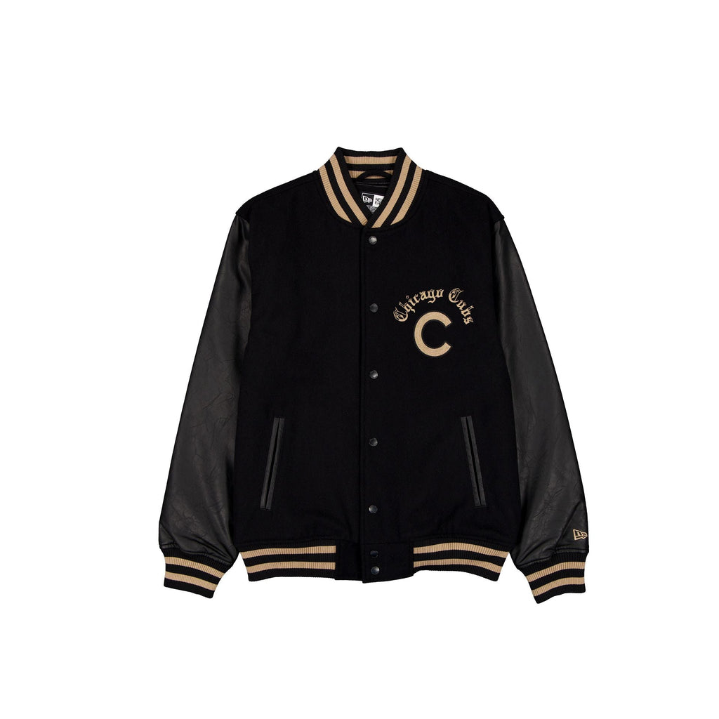 Chicago Cubs Gothic Lettering Black Wool Varsity Jacket